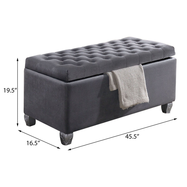 English Elm Grey Velvet Tufted Lift-Top Storage Bench with Padded Seat, Eucalyptus Wood Legs, Elegant Organizer B062P189113
