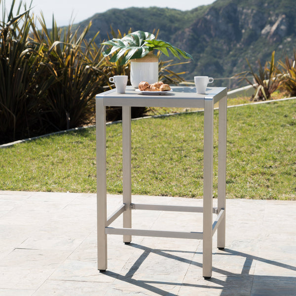 English Elm 43" Outdoor Tempered Glass Top Aluminum Bar Table Powder-coated for Patio Use 60013.00