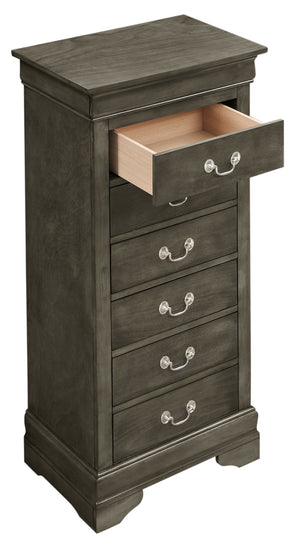 English Elm Louis Elegant 4-Drawer Chest with Carved Bases & English Dovetail Drawers, Tarnish-Resistant Hardware Gray 53 L x 24 W x 19 H B078108183