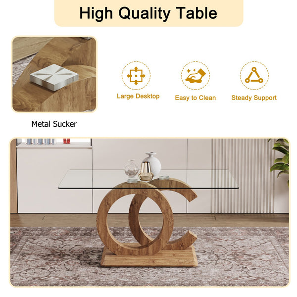 English Elm Large Modern Minimalist Rectangular Glass Dining Table For 6-8 People - Stylish & Durable Design W1151S04021