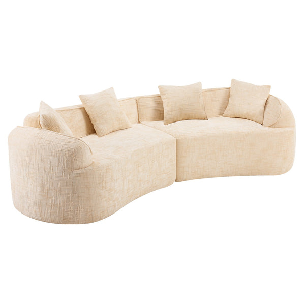 English Elm Beige Curved Compressed Sofa — Nordic Minimalist Foam & Spring Design, Soft Upholstery, Easy Setup W3612S00012