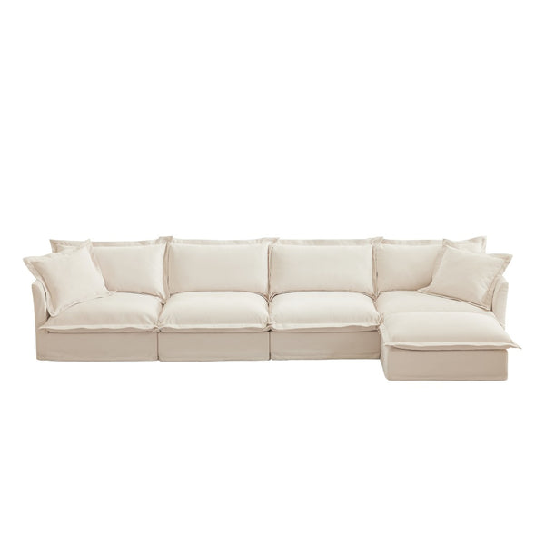 English Elm Slipcovered L-Shape Sectional Sofa Couch - Comfy Chenille 4-Seater With Removable Covers & Pillows W3041S00009-GIGA