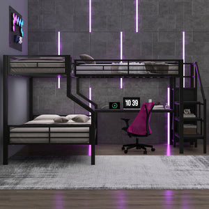 English Elm Twin Over Full L-shaped Bunk Bed with Wardrobe Desk and Usb Charging Ports N7500004100B