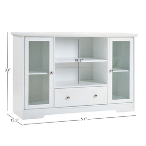 English Elm Sideboard 51" Farmhouse Buffet Cabinet with Glass Doors, Adjustable Shelves, Anti-Tip Storage White Oak W3417P321845