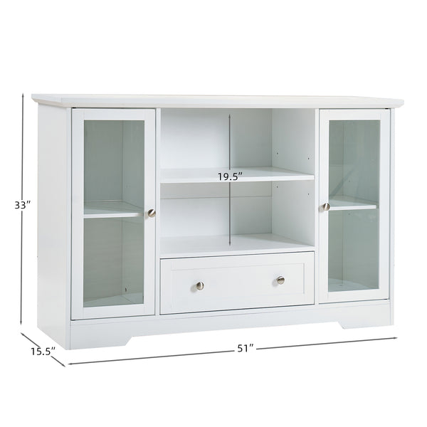 English Elm Sideboard 51" Farmhouse Buffet Cabinet with Glass Doors, Adjustable Shelves, Anti-Tip Storage White Oak W3417P321845