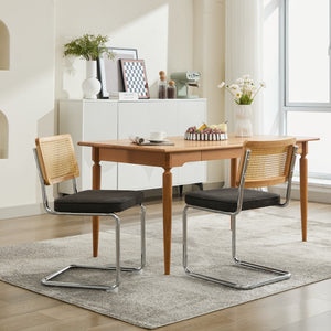 English Elm Mid Velvet Cantilever Dining Chairs Set of 2 — Mid Century Linen Upholstered Rattan Back, Chrome Base, DurableComfort W1143P342096 W1143P342096