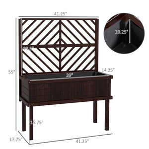 English Elm Self-draining Elevated Fir Wood Planter with Lattice Trellis for Backyard Gardens T3971P422347