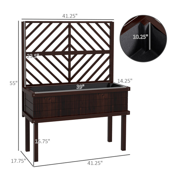 English Elm Self-draining Elevated Fir Wood Planter with Lattice Trellis for Backyard Gardens T3971P422347