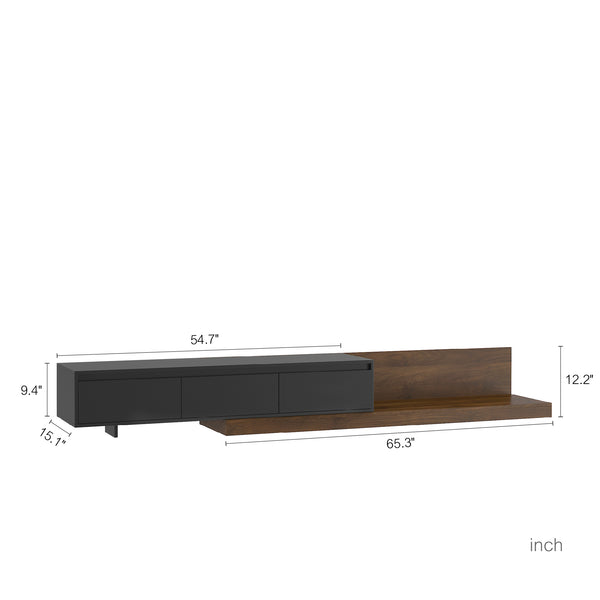 English Elm Modern Low Profile Media Cabinet with Led Lighting and Wood Storage for Living Room W1321P400994