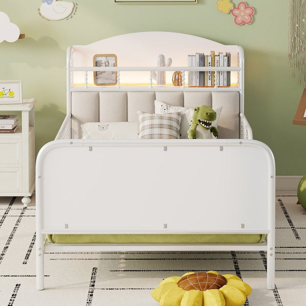 English Elm Twin Solid Wood Platform Bed with Guardrail for Kids, Low-Profile Sturdy Pine Frame, Safe Sleep Solution White 43.7 L x 16.93 W x 9.65 H W2593P337432
