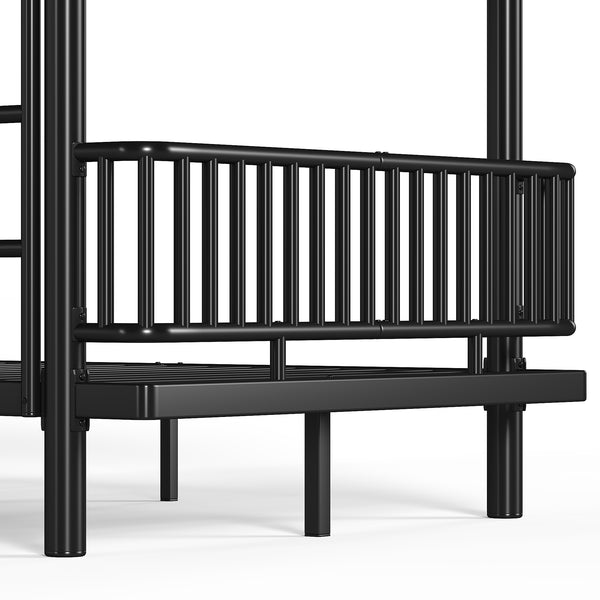 English Elm Twin Over Metal Bunk Bed with Led Lights Usb Ports Drawers and Sofa Conversion Black W5305S00070