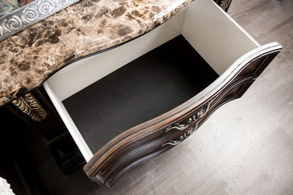 English Elm Traditional Sintered Stone Nightstand with Usb Port Gold Carved Dovetail Drawers B2741P433362