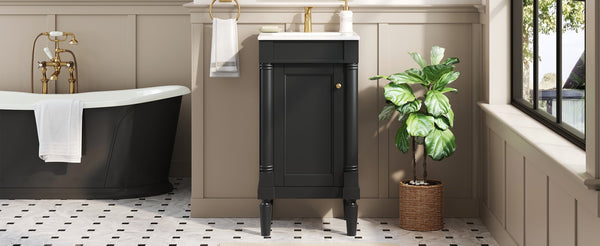 English Elm 18" French Style Vanity with Ceramic Sink Soft Close Door and Adjustable Shelf Black N710P415332B