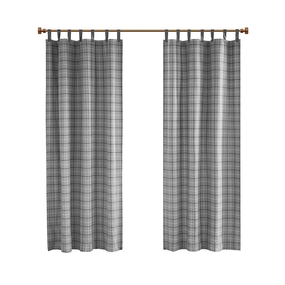 JLA Home Madison Park - Plaid Faux Leather Tab Top Curtain Panel with Fleece Lining for Insulation, Privacy & Machine Washable Grey MP40-8276
