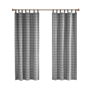 JLA Home Madison Park - Plaid Faux Leather Tab Top Curtain Panel with Fleece Lining for Insulation, Privacy & Machine Washable Grey MP40-8276