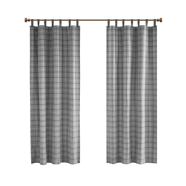 JLA Home Madison Park - Plaid Faux Leather Tab Top Curtain Panel with Fleece Lining for Insulation, Privacy & Machine Washable Grey MP40-8276