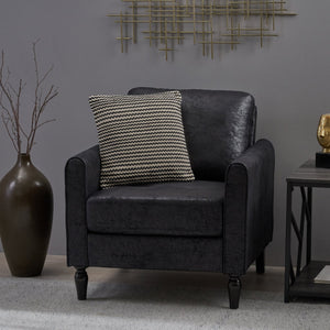 English Elm Chair Low Profile Club Seat Birch Frame Microfiber Upholstery Modern Living Room 63565.00MFBLK