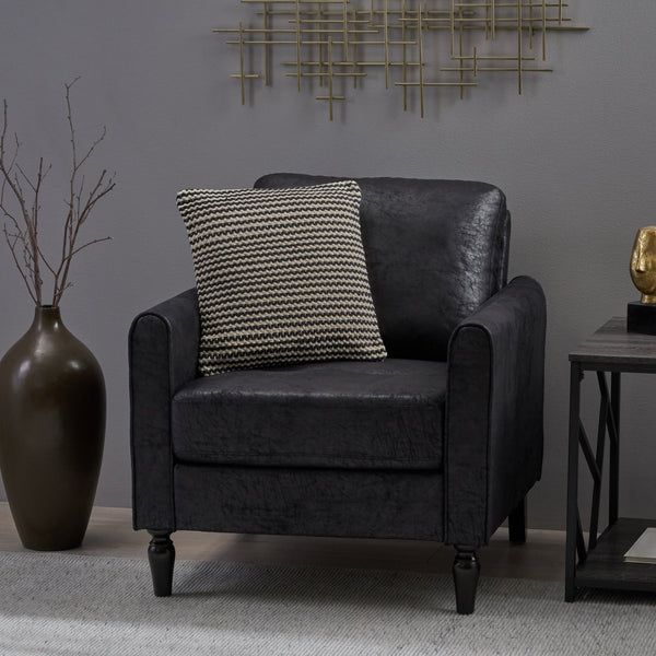 English Elm Chair Low Profile Club Seat Birch Frame Microfiber Upholstery Modern Living Room 63565.00MFBLK