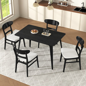 English Elm [video] Mid-century Modern Rubberwood 5-piece Dining Set with Padded Chairs Beige Seats N759S011001K