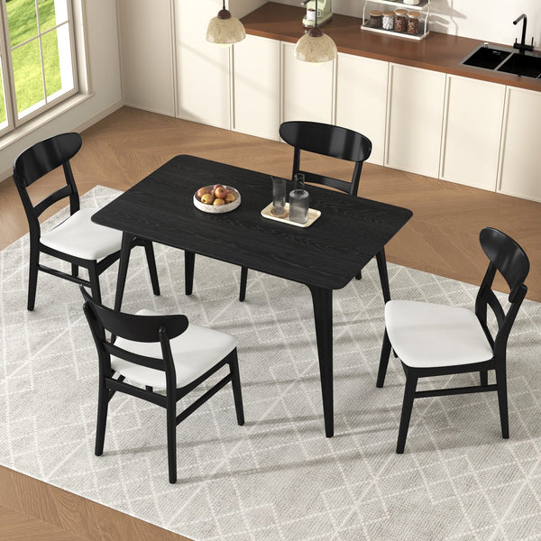 English Elm [video] Mid-century Modern Rubberwood 5-piece Dining Set with Padded Chairs Beige Seats N759S011001K