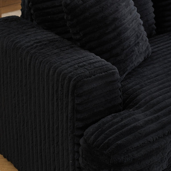 English Elm 88.58" corduroy 3-seater sofa with 4 matching throw pillows, sturdy wood frame, modern luxe comfort Black W3356S00005