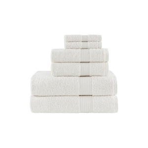 JLA Home Madison Park - 6 Organic Cotton Towel Set — 650 GSM Hotel-Soft, GOTS & OEKO-TEX Certified, Quick-Dry, Plush Absorbency White MP73-6182