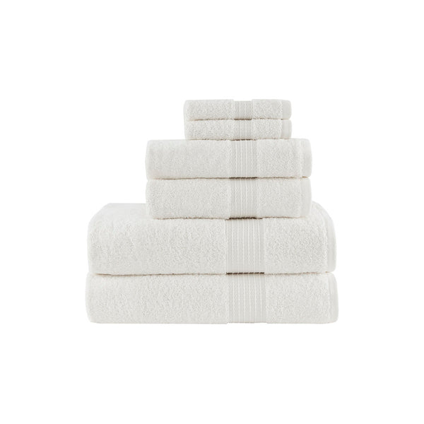 JLA Home Madison Park - 6 Organic Cotton Towel Set — 650 GSM Hotel-Soft, GOTS & OEKO-TEX Certified, Quick-Dry, Plush Absorbency White MP73-6182