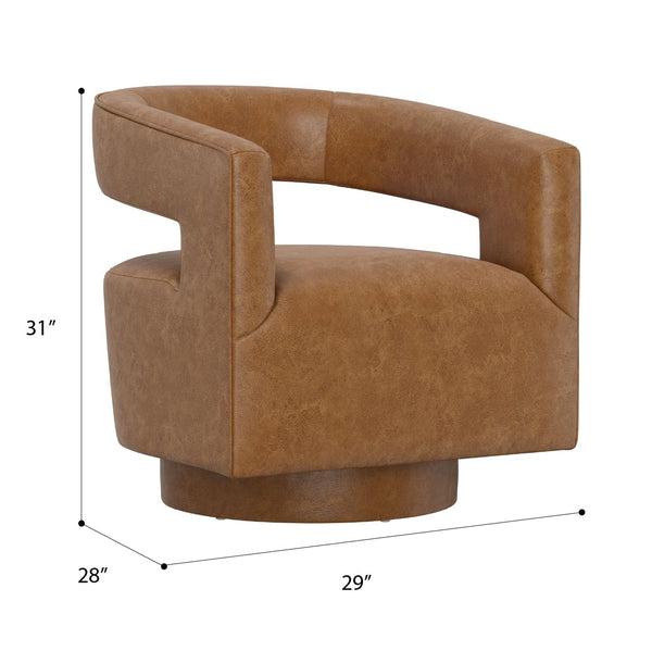 English Elm Brown Swivel Accent Chair Wraparound Geometric Cutout Textured Fabric Living Room Seat Brown B2709P474252