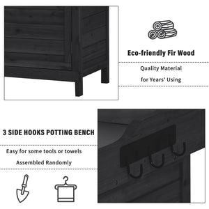 English Elm TOPMAX Rustic Fir Wood Potting Bench 39" with Galvanized Top, 2-Tier Shelves & Side Hooks, Black - Durable Garden Workstation N717P220218B