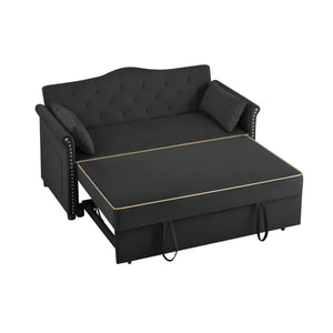 English Elm Black Velvet Sleeper Sofa Bed Convertible Velvet Futon with Foam Seat, Solid Wood Frame, Compact Design W588P246470