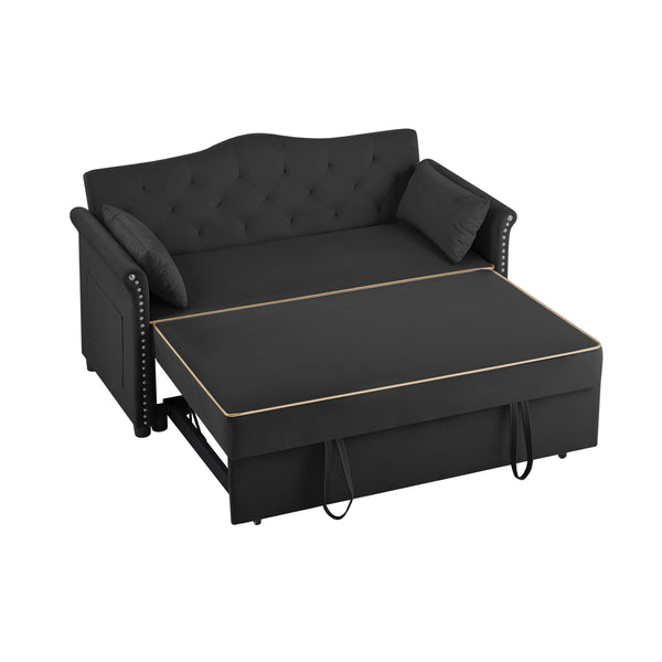 English Elm Black Velvet Sleeper Sofa Bed Convertible Velvet Futon with Foam Seat, Solid Wood Frame, Compact Design W588P246470