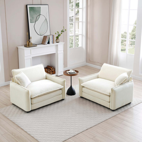 English Elm Beige Corduroy Deep-Seated Sofa Set – Luxurious Comfort & Stylish Versatility For Living Spaces W714S00677
