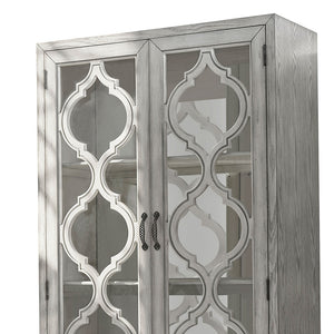 English Elm Leslie Distressed Antique White 2-Door Cabinet with Lattice Doors, Mirrored Interior & 4 Shelves B062P353476