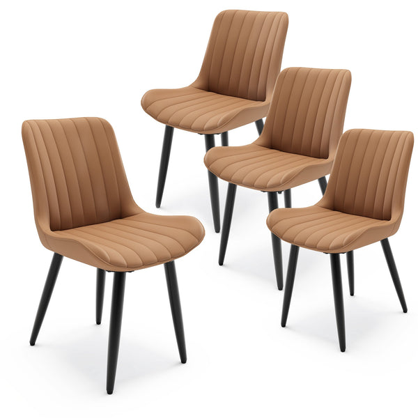 English Elm Set of 2 Armless Pu Leather Dining Chairs Cushioned Seat Brushed Metal Legs Modern Brown W3316P426937