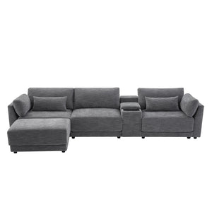 English Elm 124'' Modular Sectional Sofa: Reversible Chenille Couch With Storage, Ottoman & Usb Charger N723S9775E-GIGA