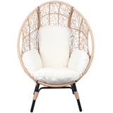 Outdoor Patio Egg Chairs Set with Side Table, Natural Rattan & Beige Cushion