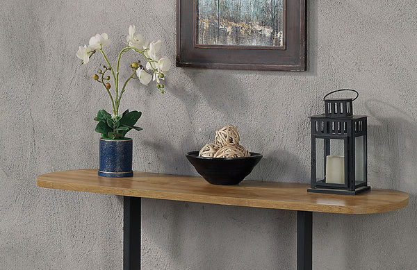 English Elm 1pc Sofa Table Industrial U-Shape Metal Base with Replicated Wood Top Rustic Sand Black Finish Durable Elegant Black,Oak 51 L x 27 W x 4 H B2741P360158