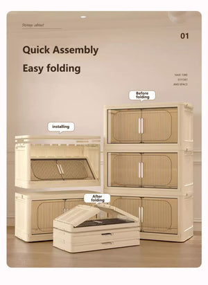 English Elm 19.69" Versatile 4-Tier Folding Storage Cabinet With Wheels, Magnetic Door & Collapsible Bins For Home W2873P207556