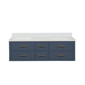 English Elm Blue Double Bath Vanity With White Quartz Top - Stylish 60" W, Ample Storage & Soft-Close Doors B2731P258044