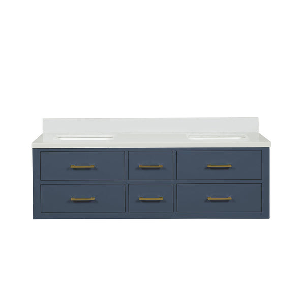 English Elm Blue Double Bath Vanity With White Quartz Top - Stylish 60" W, Ample Storage & Soft-Close Doors B2731P258044