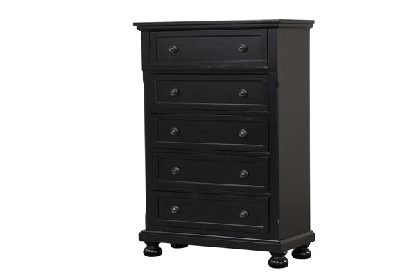 English Elm Meade Contemporary 5-Drawer Chest with Felt-Lined Top, Dovetail Construction & Wood Feet for Style Black 39.5 L x 53 W x 20.5 H B078P301544