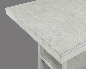 English Elm Rustic 5-Pc Counter Height Dining Set with Square Wood Top, Upholstered Ladder-Back Chairs, Chic Finish Antique White+Gray 44 L x 44 W x 18 H B011P186071