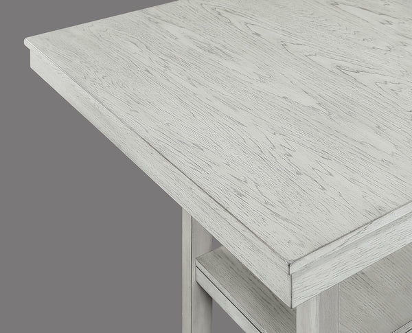 English Elm Rustic 5-Pc Counter Height Dining Set with Square Wood Top, Upholstered Ladder-Back Chairs, Chic Finish Antique White+Gray 44 L x 44 W x 18 H B011P186071