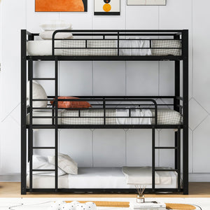 English Elm Metal Triple Bunk Bed Steel Frame Twin Three Tier Guardrails for Shared Rooms Black GX000230AAB