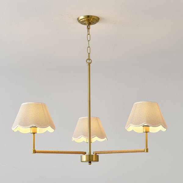 English Elm 3-light Gold Rope Wrapped Chandelier with Fabric Shades for Dining and Living Rooms W5008P391554