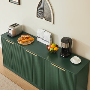 English Elm 67-inch Wavy Sage Green Sideboard with Six Doors Wood Grain Top Living Room Storage W1162P387864