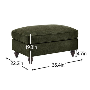 English Elm Ottoman Chenille Upholstered Accent Piece with Spindle Legs and Detachable Ruffle Skirt Green W3041P332638