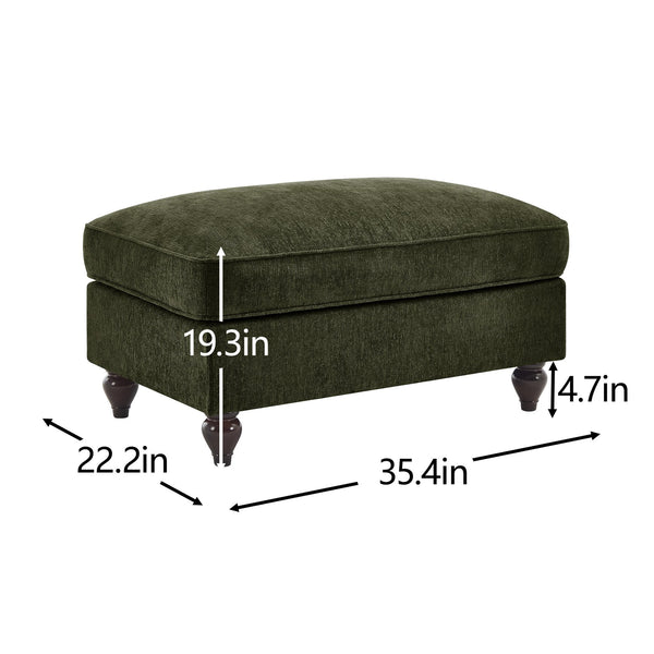 English Elm Ottoman Chenille Upholstered Accent Piece with Spindle Legs and Detachable Ruffle Skirt Green W3041P332638