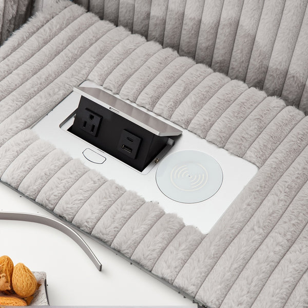 English Elm Recliner Sofa Set Corduroy Upholstered with Bluetooth Speaker and Wireless Charging Console W3900S00015