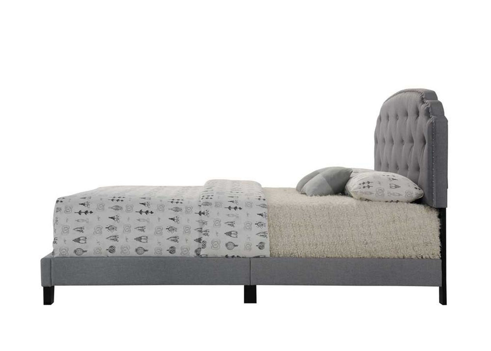 English Elm Tradilla Gray Fabric Queen Bed with Tufted Arched Headboard, Rubberwood Legs, 660lb Capacity B2726P266942
